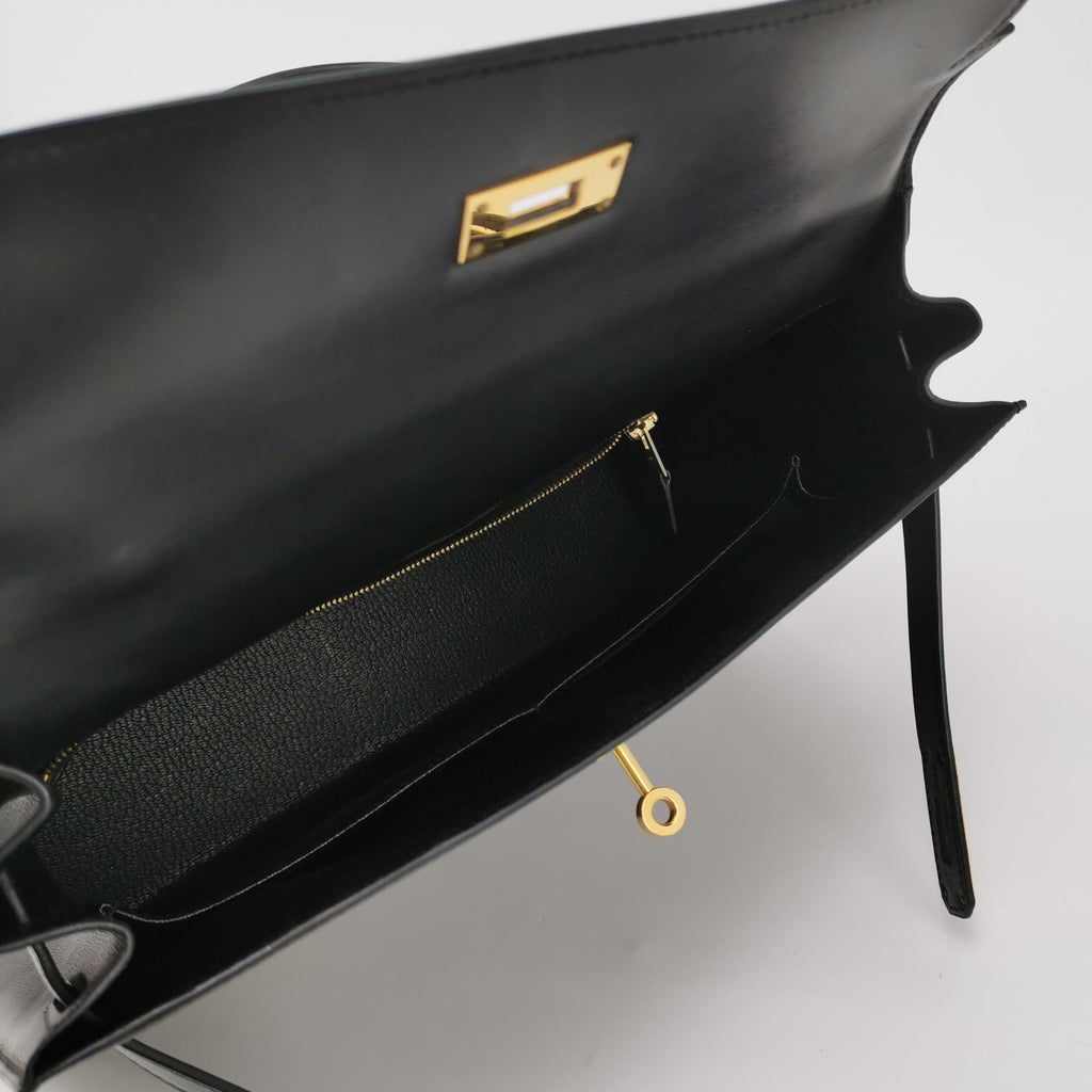 Sac Kelly 32 en cuir noir Hermès