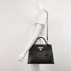 Sac Kelly 32 en cuir noir Hermès