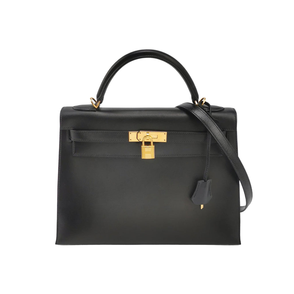 Sac Kelly 32 en cuir noir Hermès