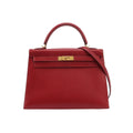 Sac Kelly 32 en cuir rouge H Hermès