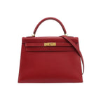 Sac Kelly 32 en cuir rouge H Hermès