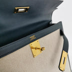 Sac Kelly 32 en toile beige et cuir noir Secondement