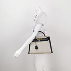 Sac Kelly 32 en toile beige et cuir noir Secondement