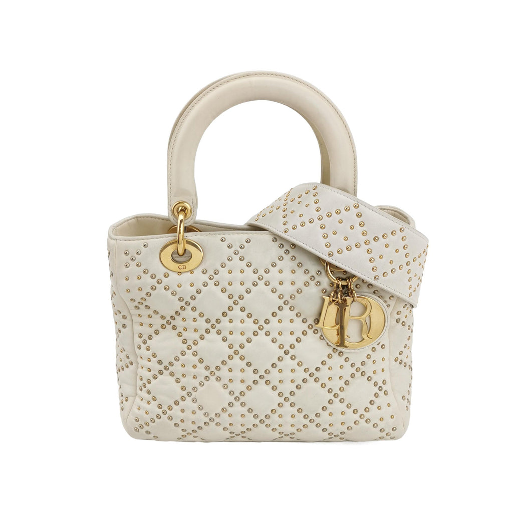 Sac Lady Dior en cuir blanc à clous Cannage Dior