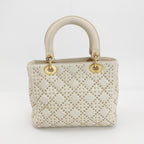 Sac Lady Dior en cuir blanc à clous Cannage Dior