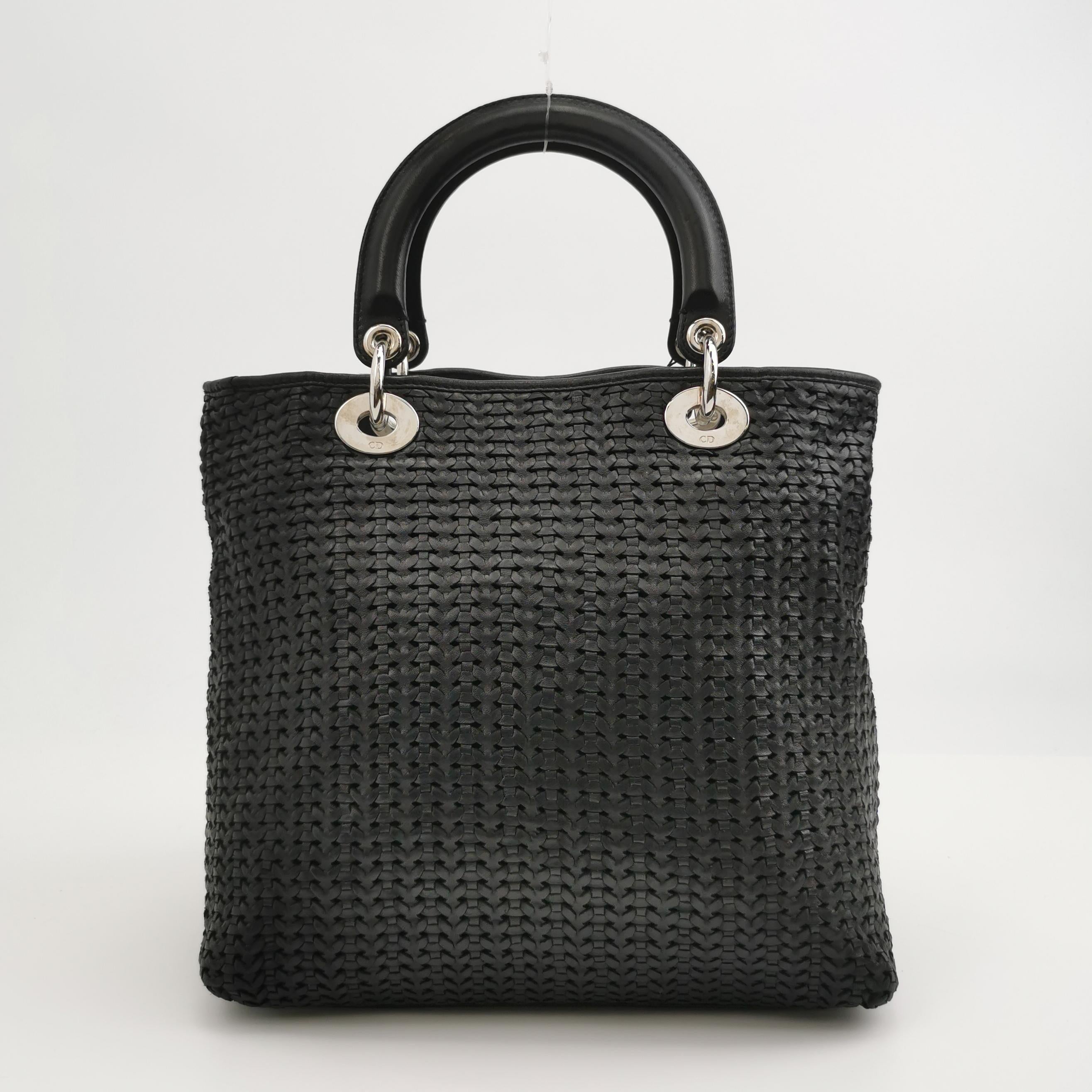Sac Lady Dior en cuir tressé noir Dior