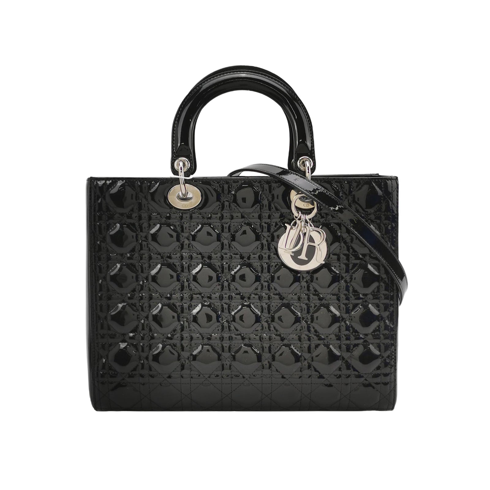 Sac Lady Dior vintage en cuir verni noir Dior