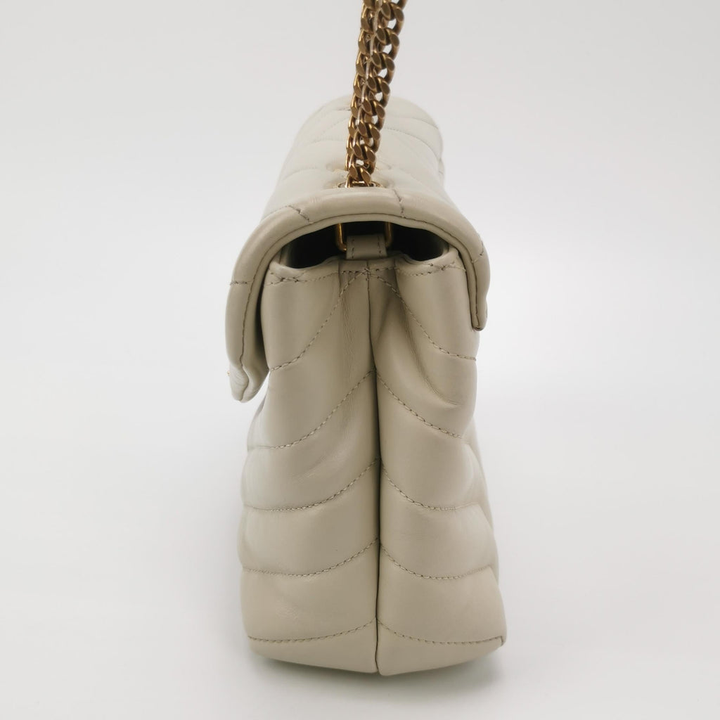 Sac Loulou Small en cuir beige clair Saint Laurent