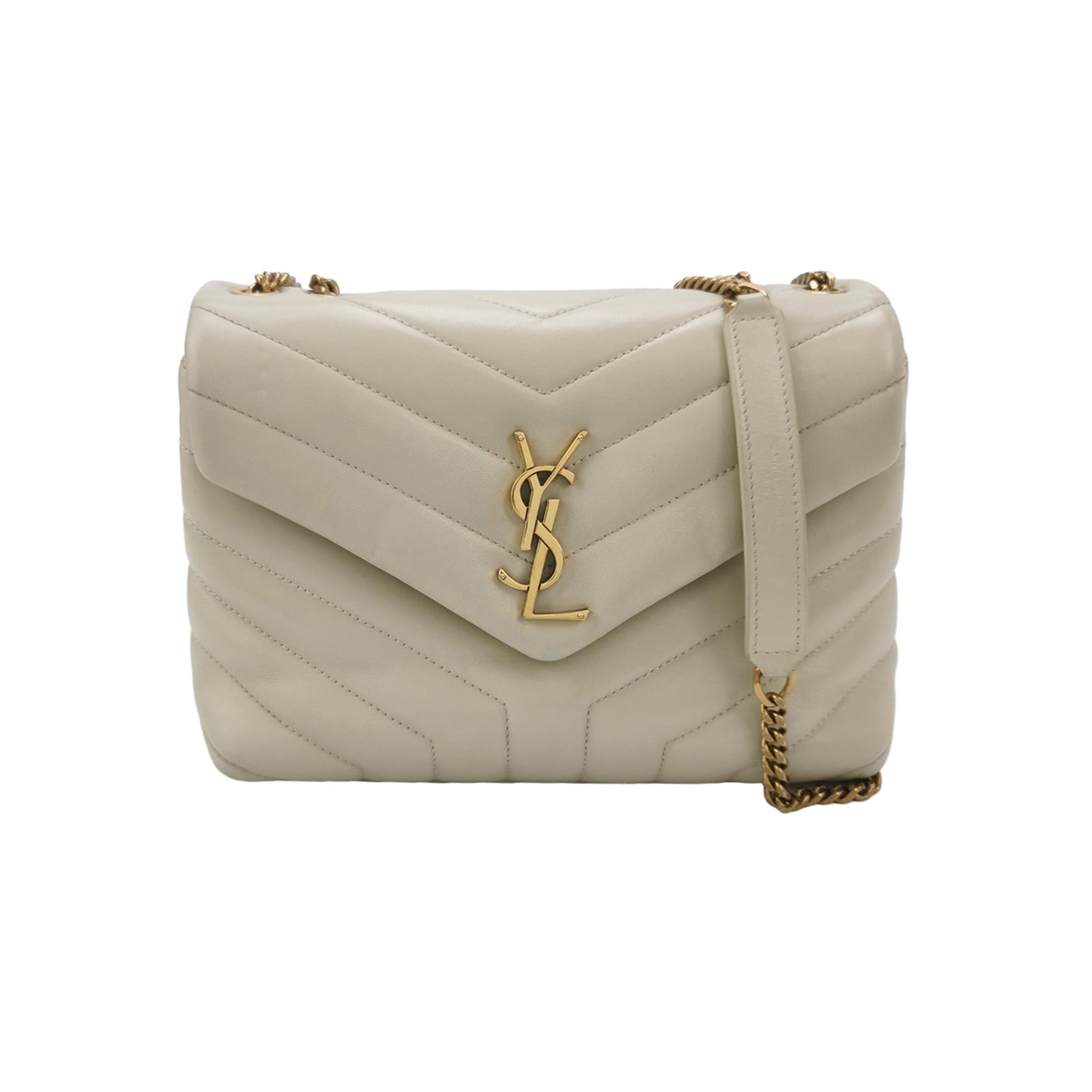 Sac Loulou Small en cuir beige clair Saint Laurent