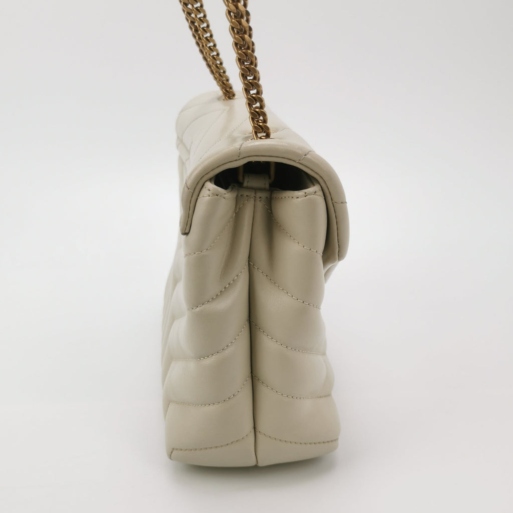 Sac Loulou Small en cuir beige clair Saint Laurent