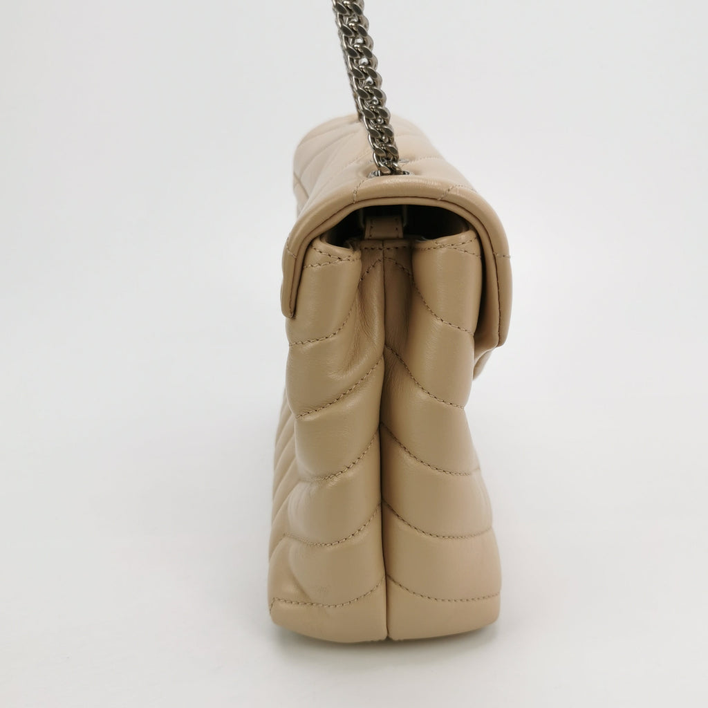 Sac Loulou Small en cuir beige Saint Laurent