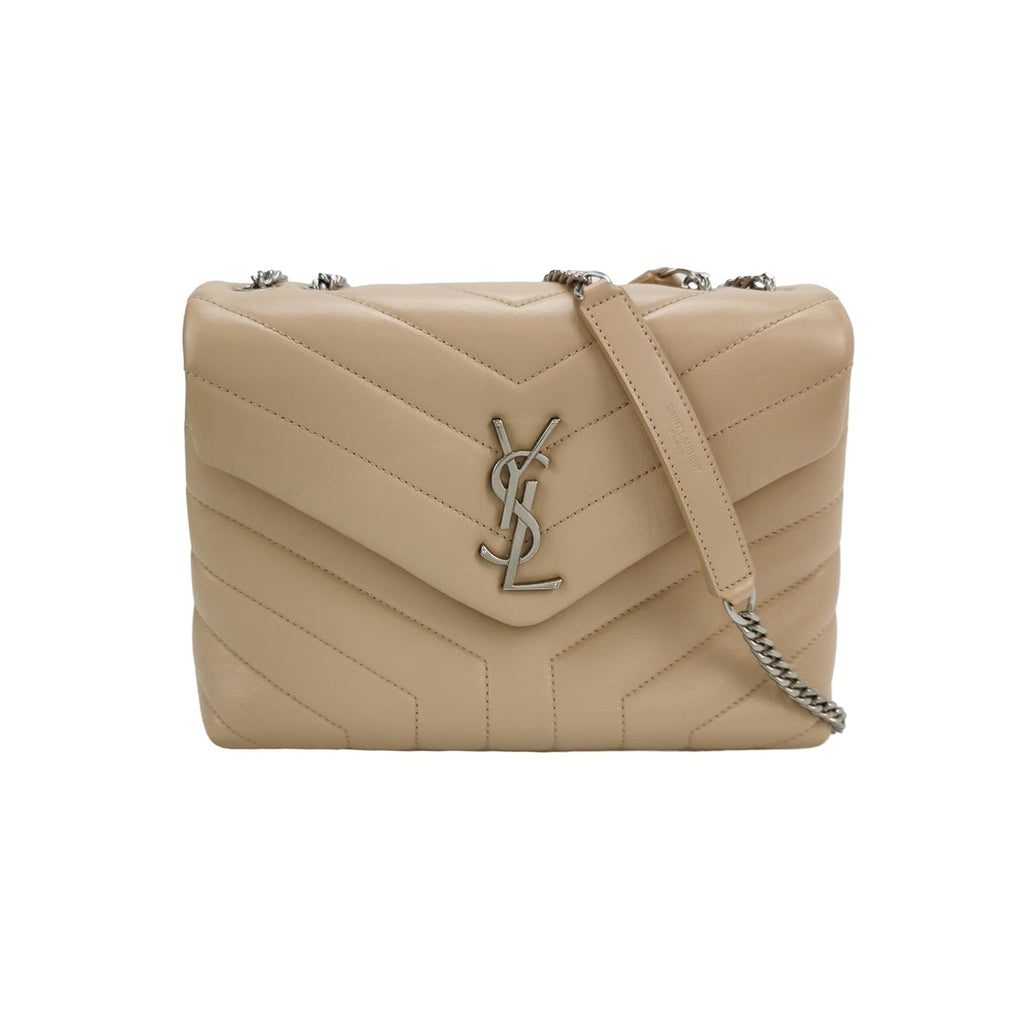 Sac Loulou Small en cuir beige Saint Laurent