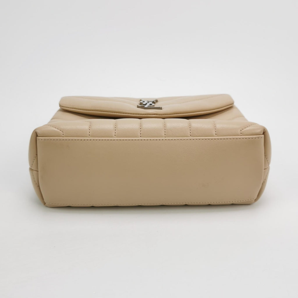 Sac Loulou Small en cuir beige Saint Laurent