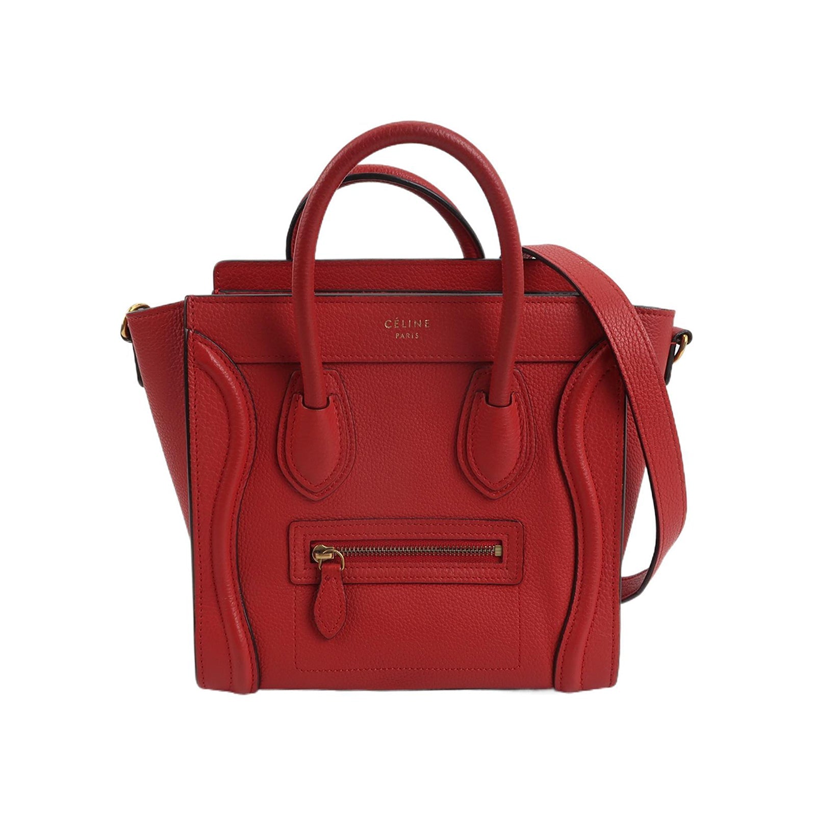Sac Luggage Phantom Nano en cuir rouge Celine
