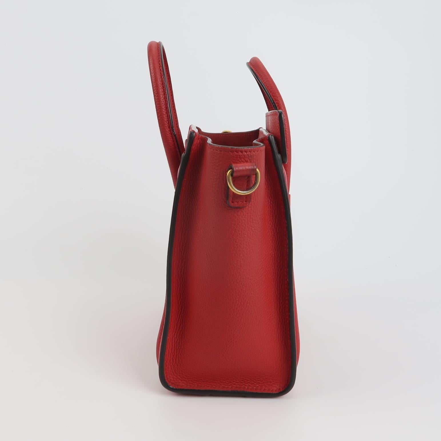 Sac Luggage Phantom Nano en cuir rouge Celine
