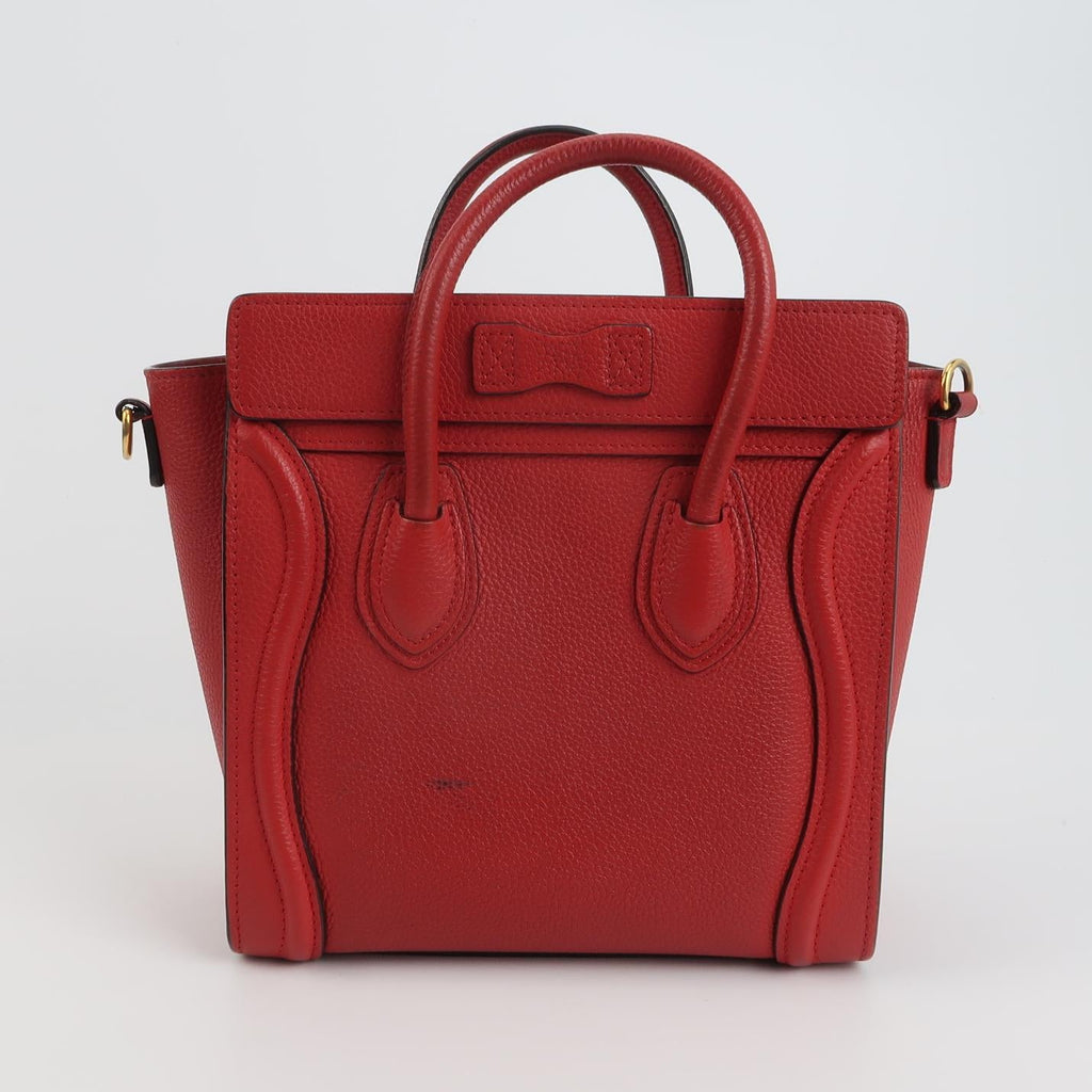 Sac Luggage Phantom Nano en cuir rouge Celine