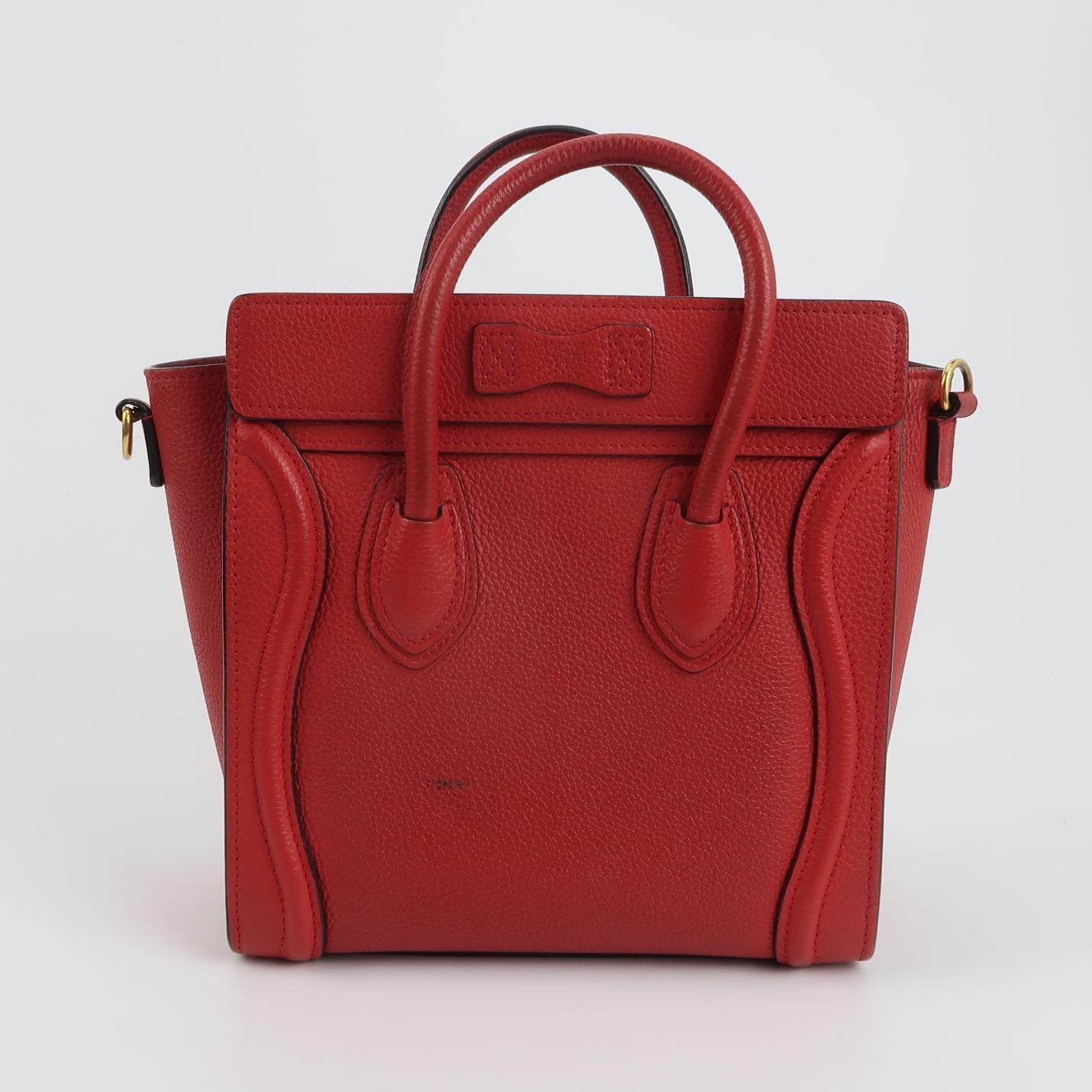 Sac Luggage Phantom Nano en cuir rouge Celine