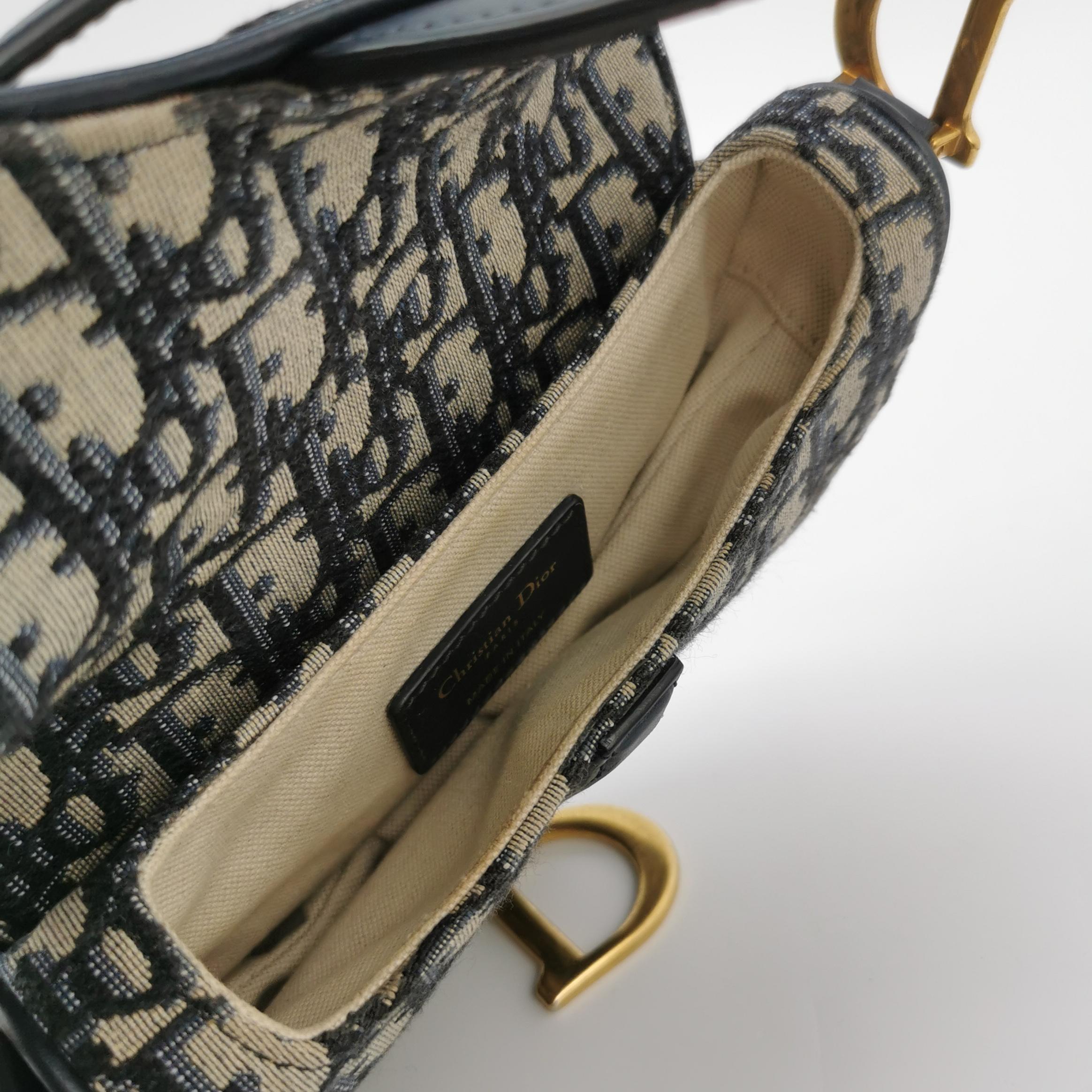 Sac Oblique Saddle en toile noir Dior