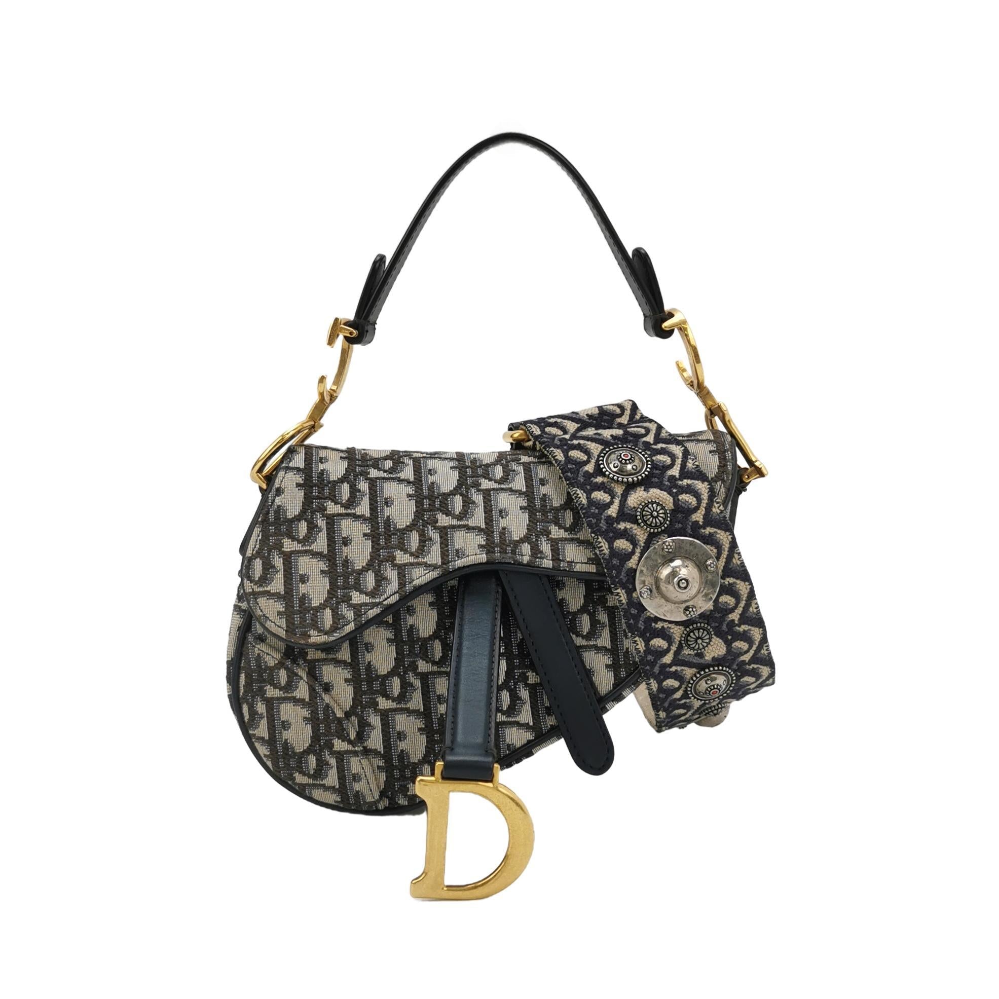 Sac Oblique Saddle en toile noir Dior