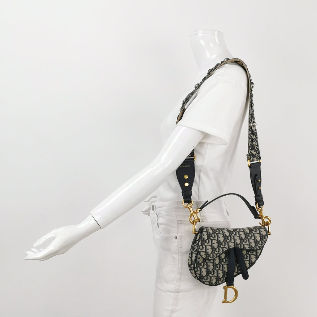 Sac Oblique Saddle en toile noir Dior
