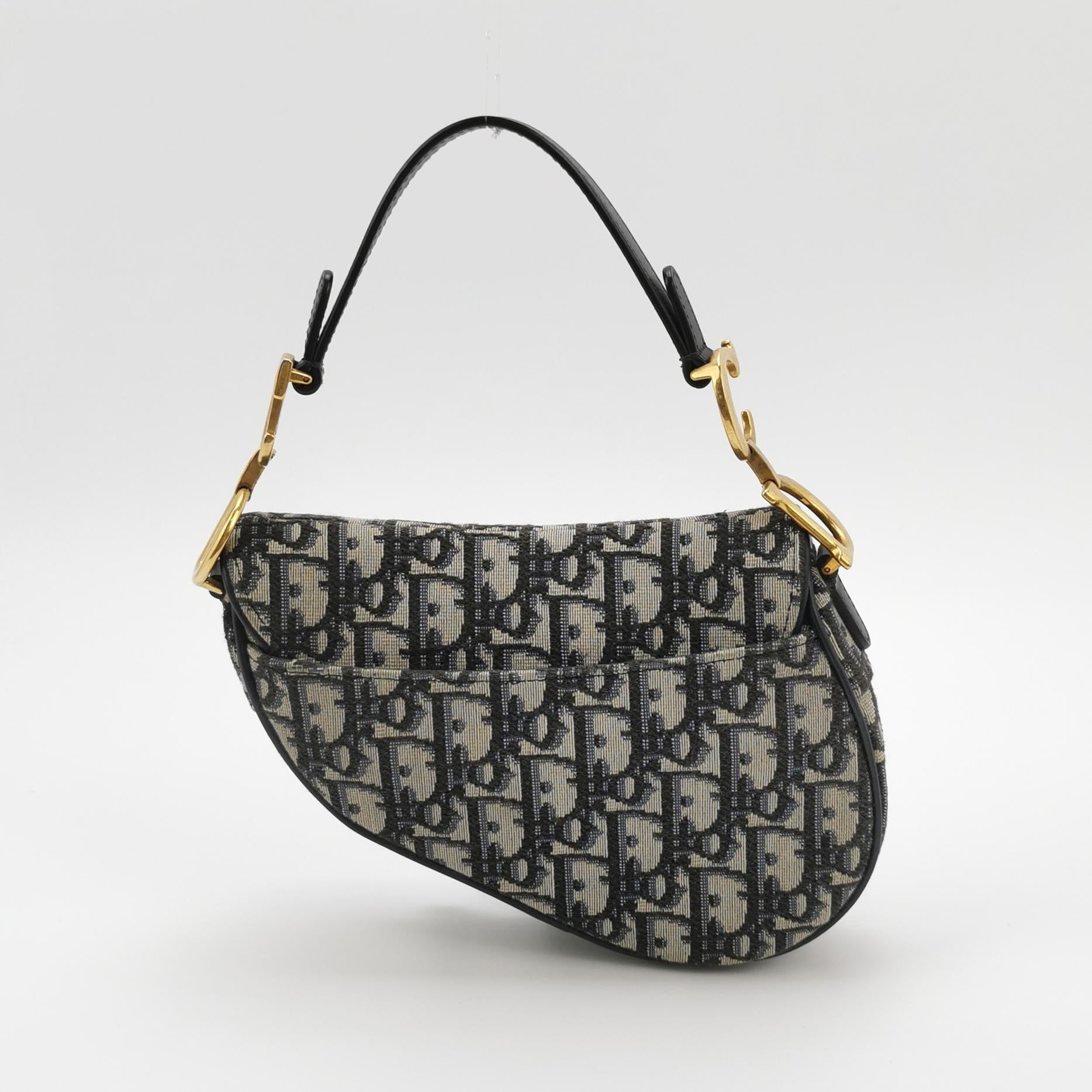 Sac Oblique Saddle en toile noir Dior