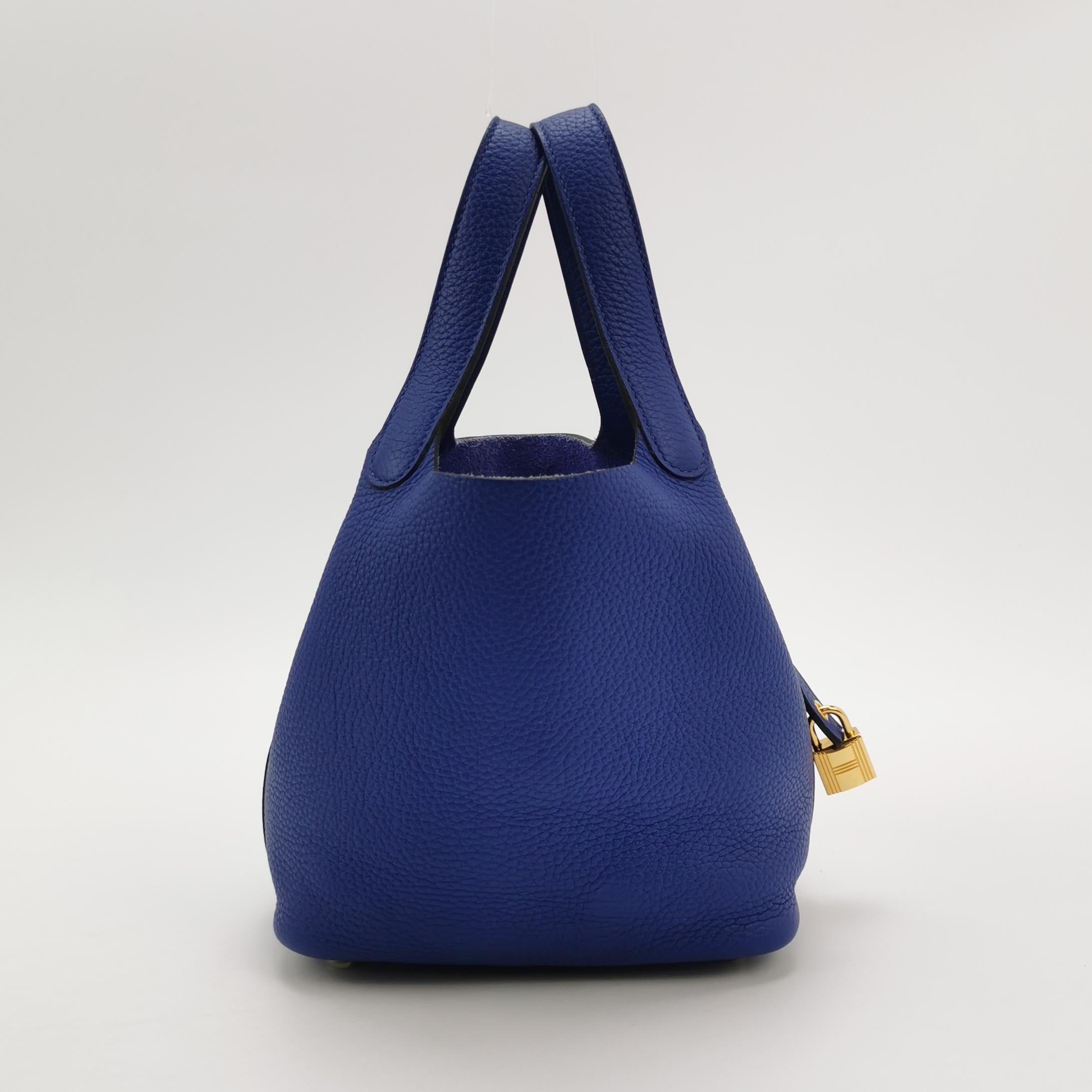 Sac Picotin en cuir taurillon bleu Hermès