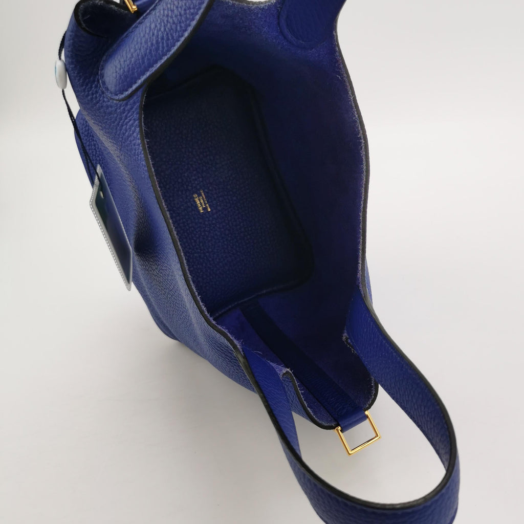 Sac Picotin en cuir taurillon bleu Hermès