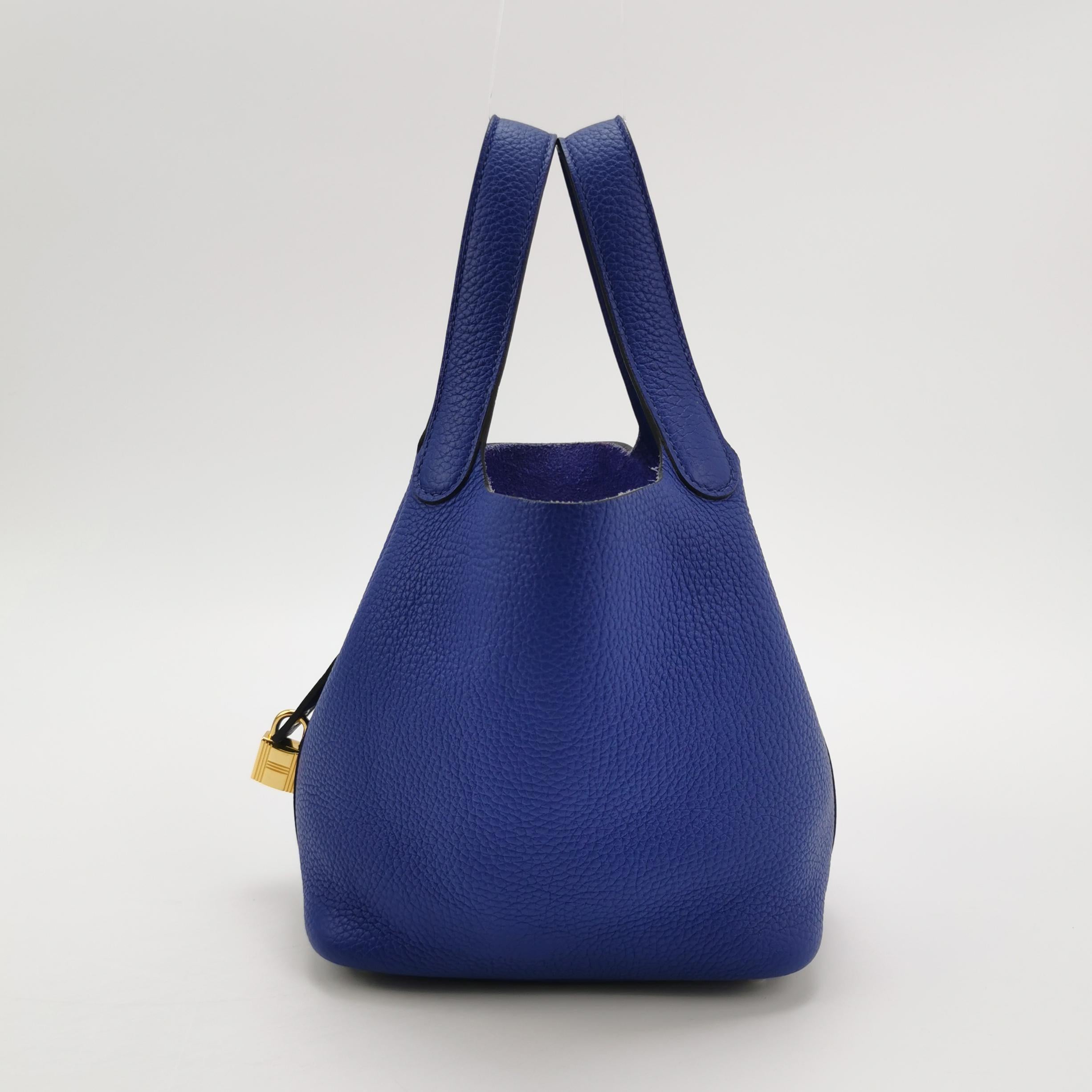 Sac Picotin en cuir taurillon bleu Hermès