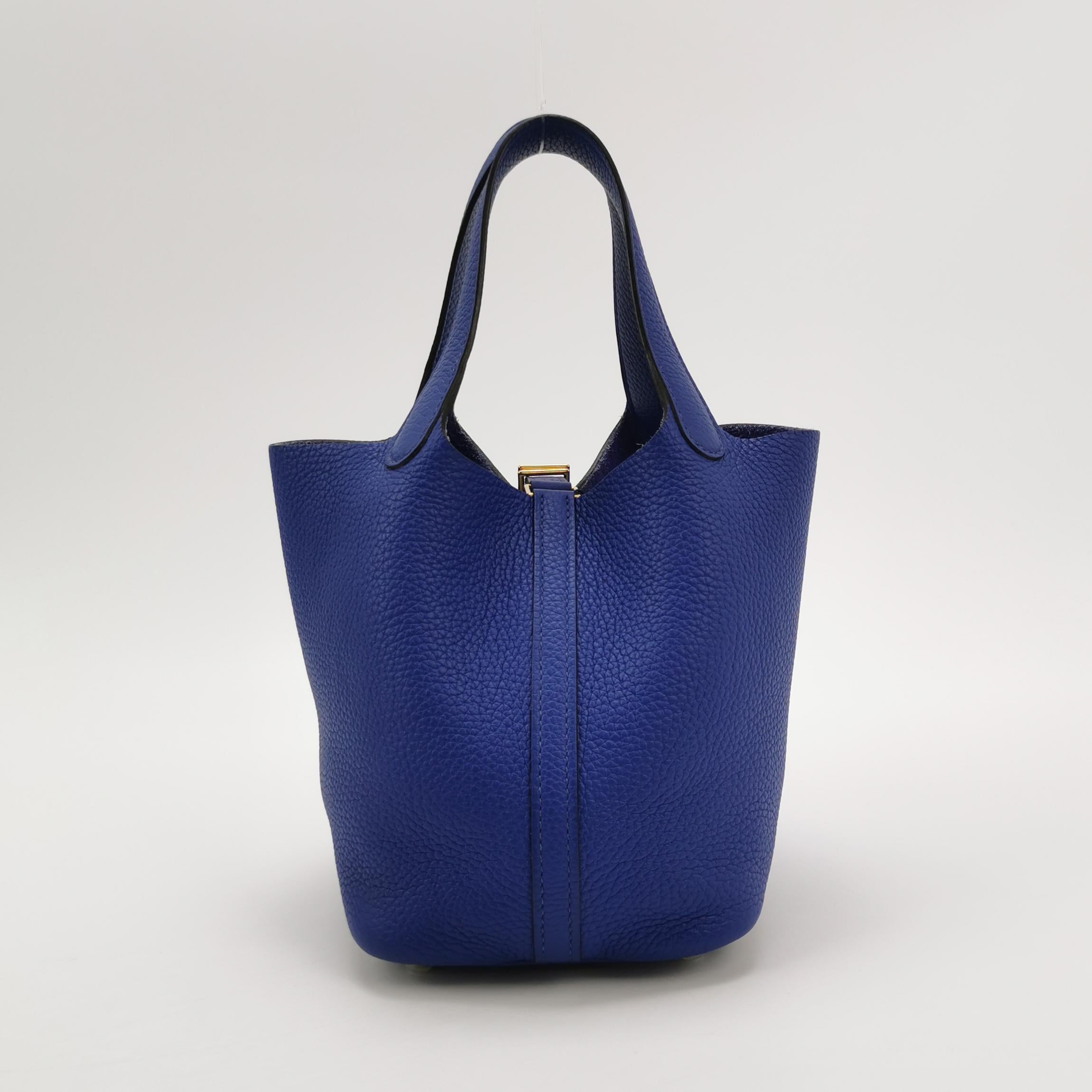 Sac Picotin en cuir taurillon bleu Hermès