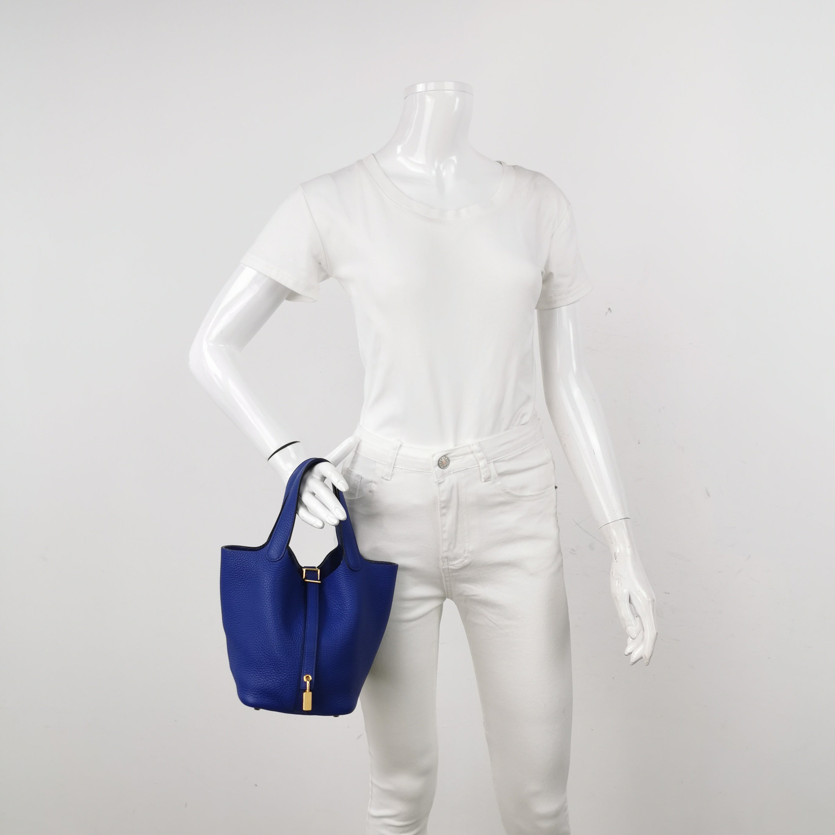 Sac Picotin en cuir taurillon bleu Hermès