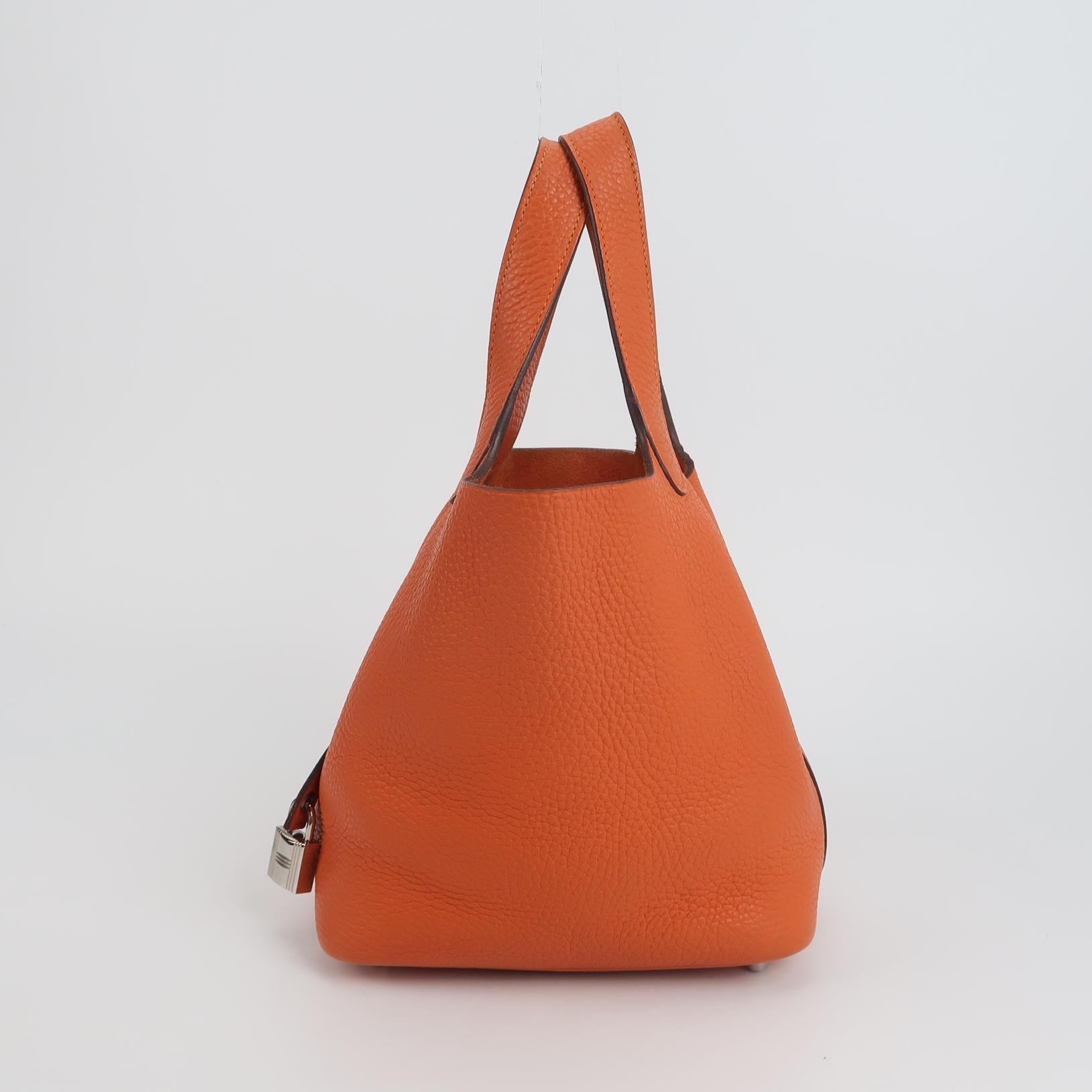 Sac Picotin en cuir taurillon orange Hermès