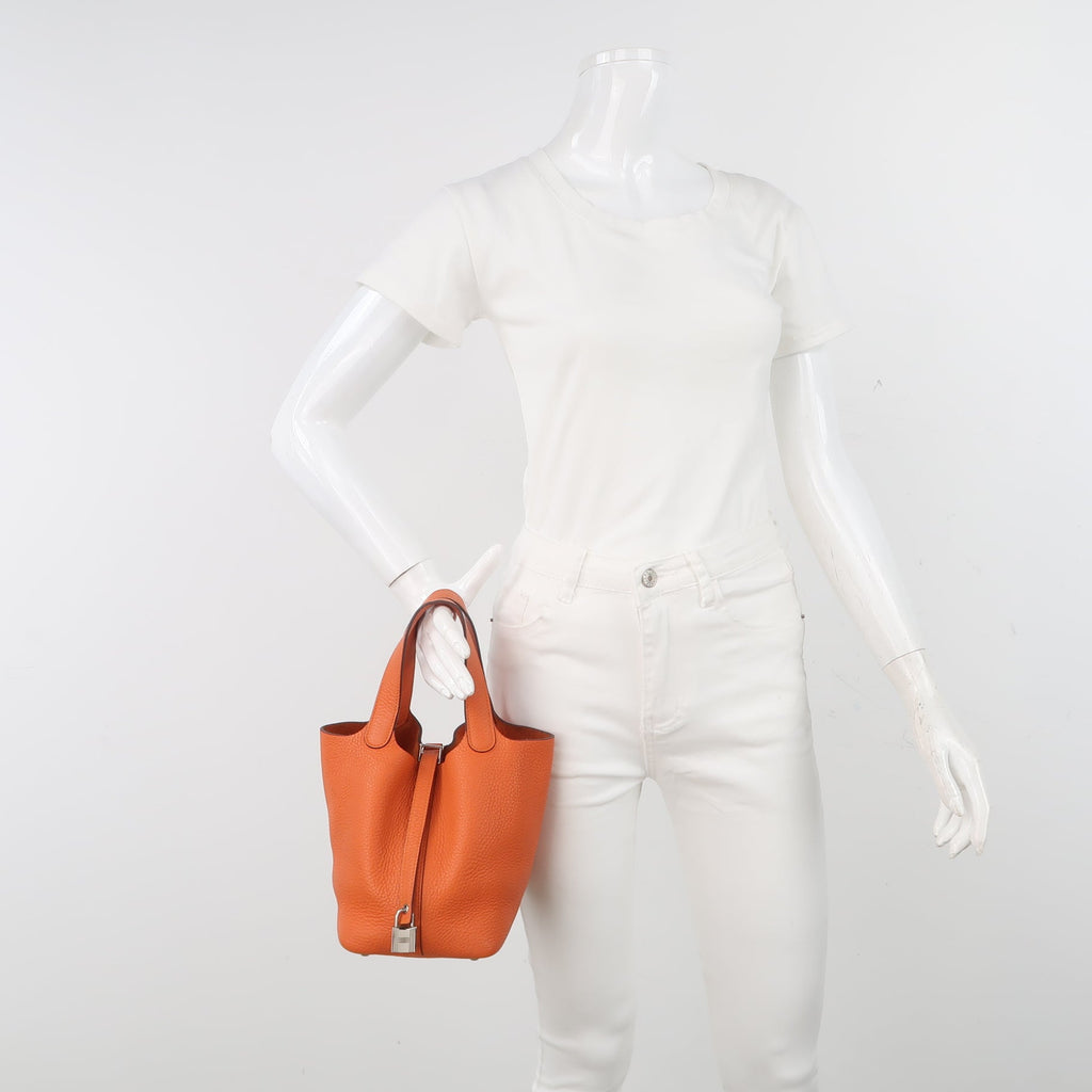 Sac Picotin en cuir taurillon orange Hermès