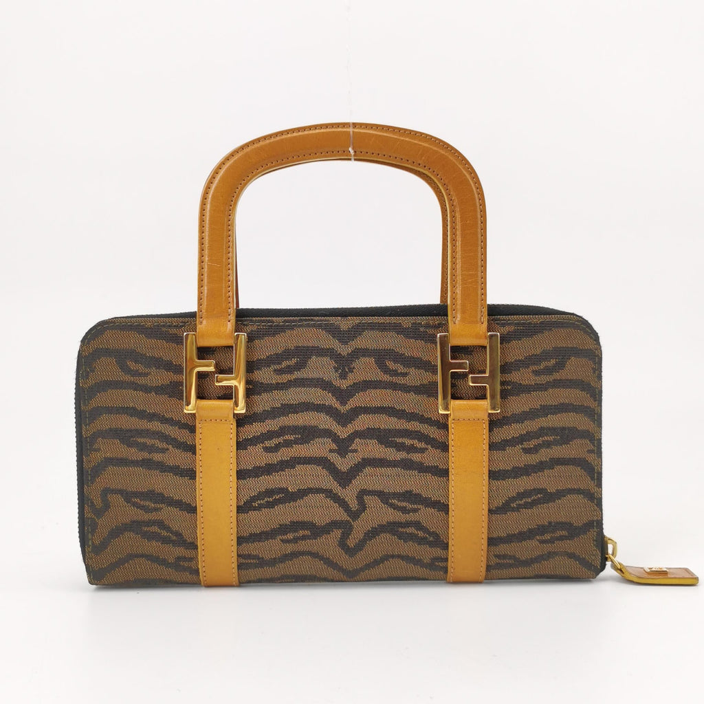 Sac Porte Monnaie Zebra en toile marron Fendi