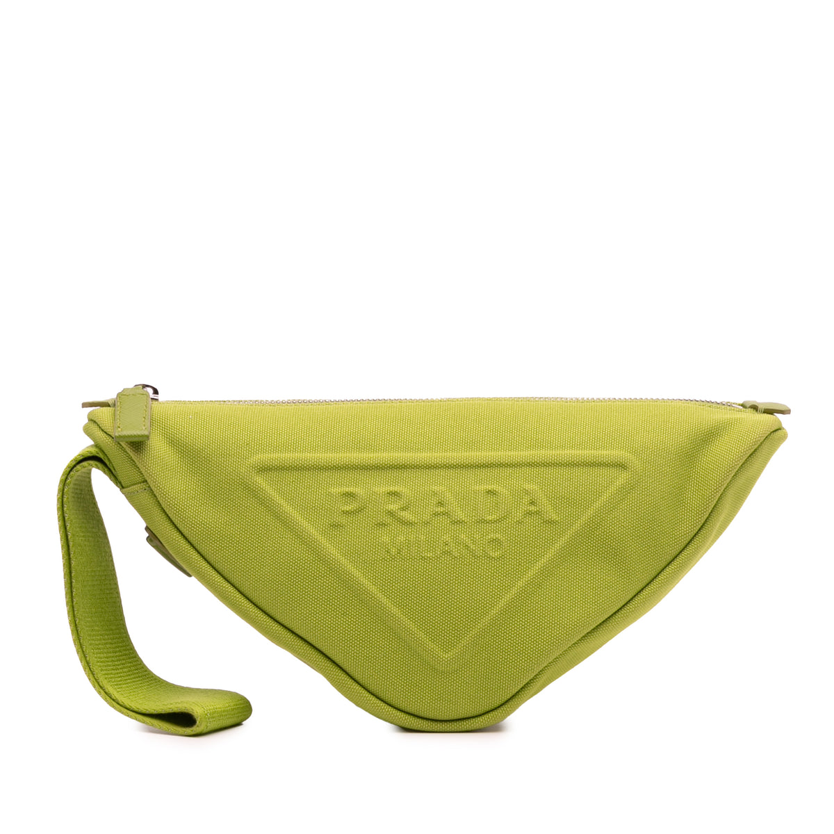 Sac Prada Canvas Canapa Triangle Logo Dragonne Pochette - Vert