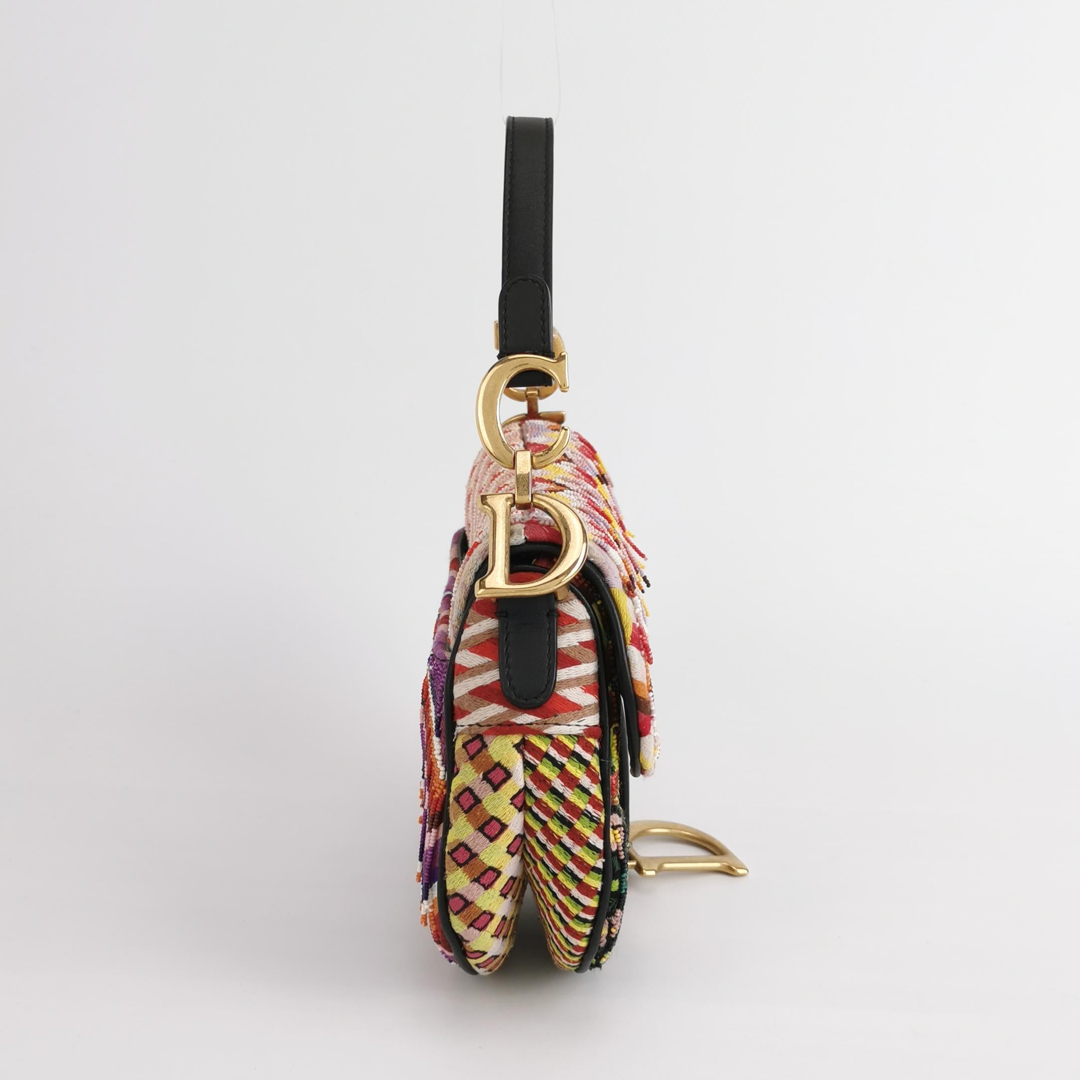 Sac Saddle mini multicolore en perle Dior