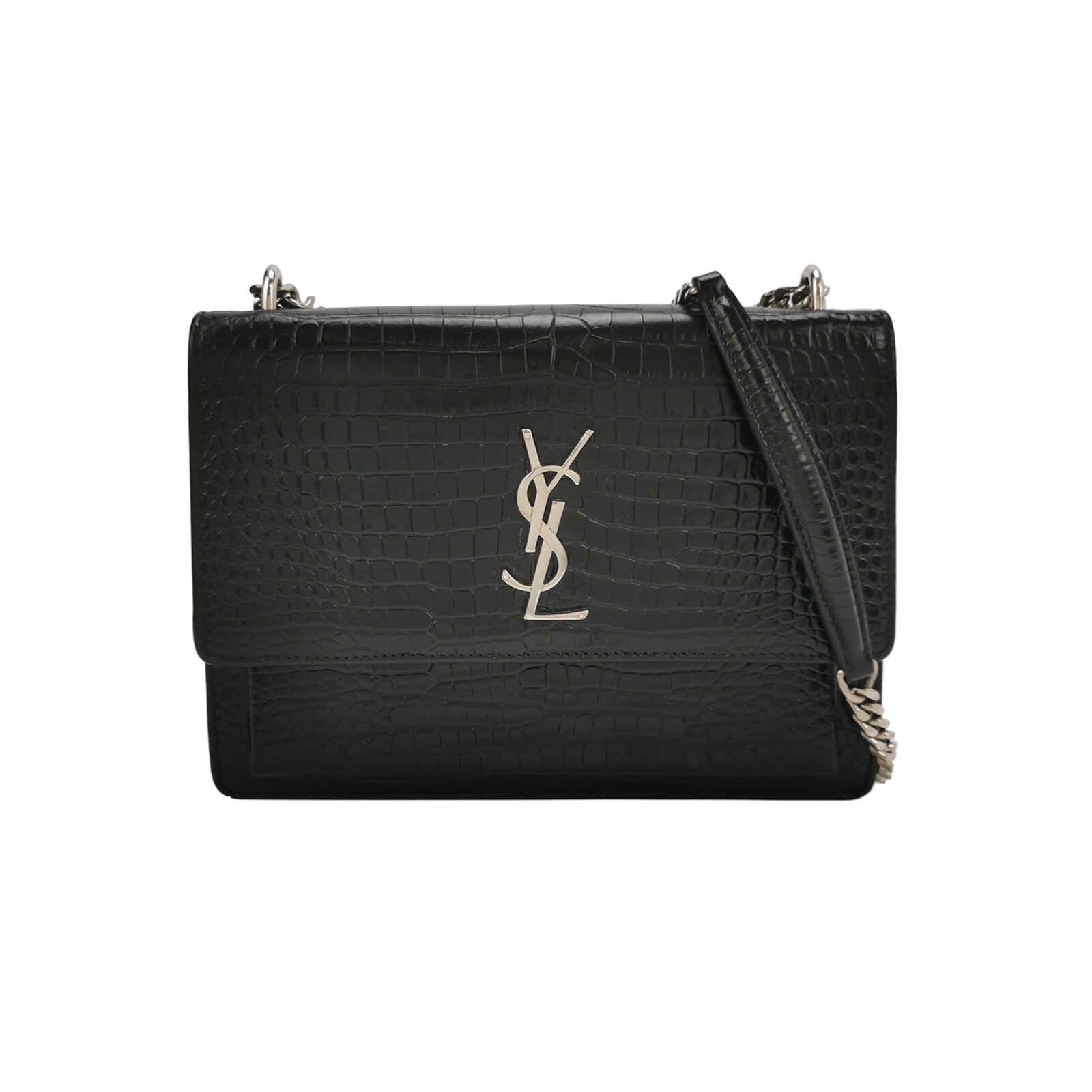 Sac Sunset en cuir embossé noir Saint Laurent