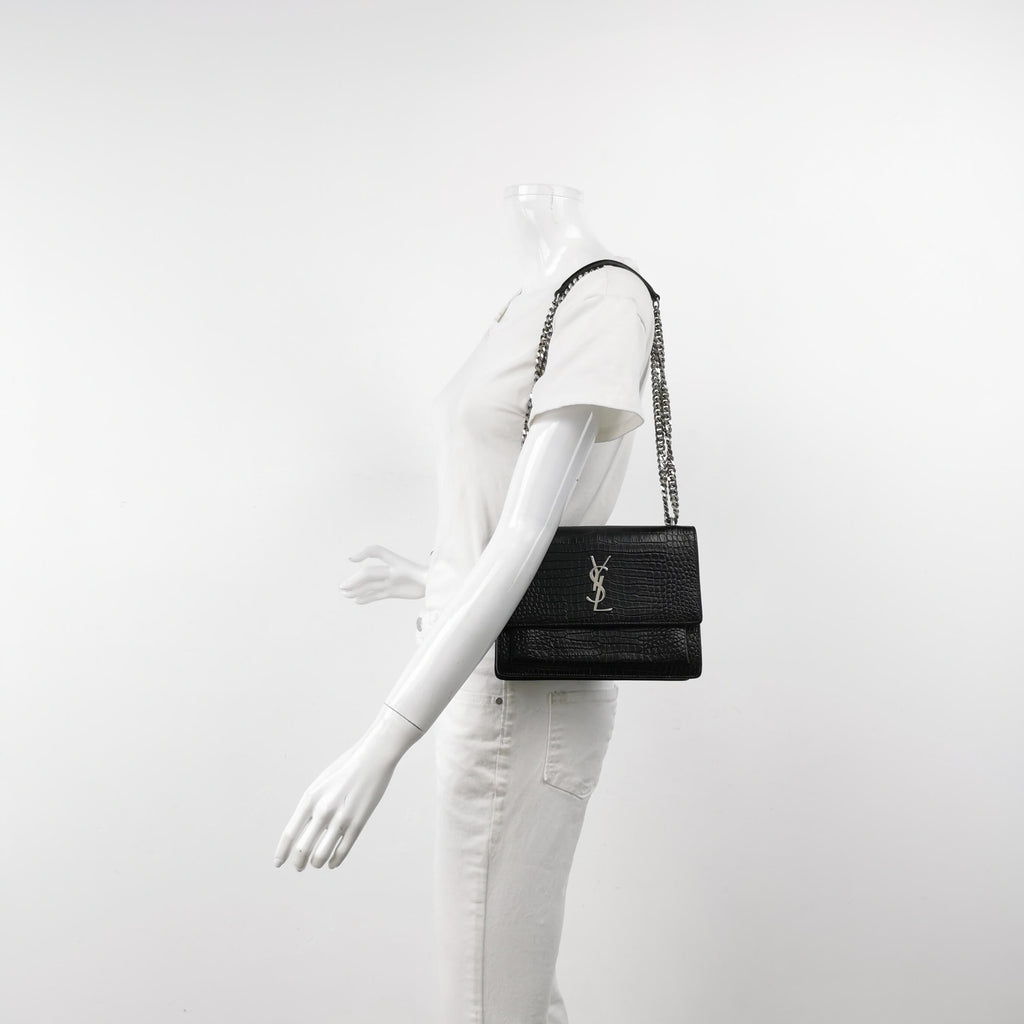 Sac Sunset en cuir embossé noir Saint Laurent